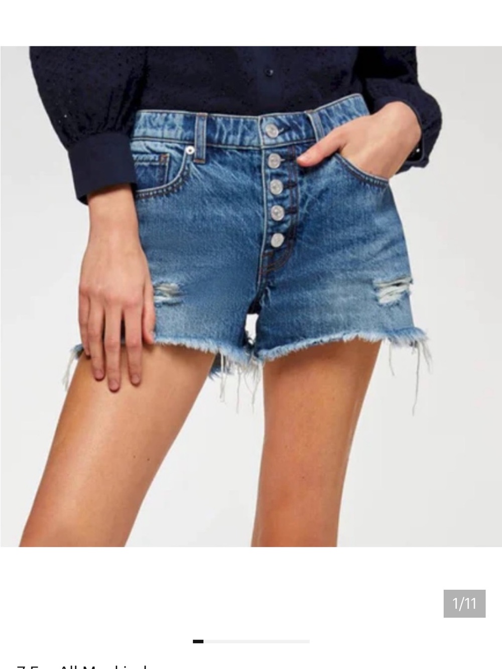 7 For All Mankind Mid Blue Distressed Button-Fly Denim Shorts Monroe 26